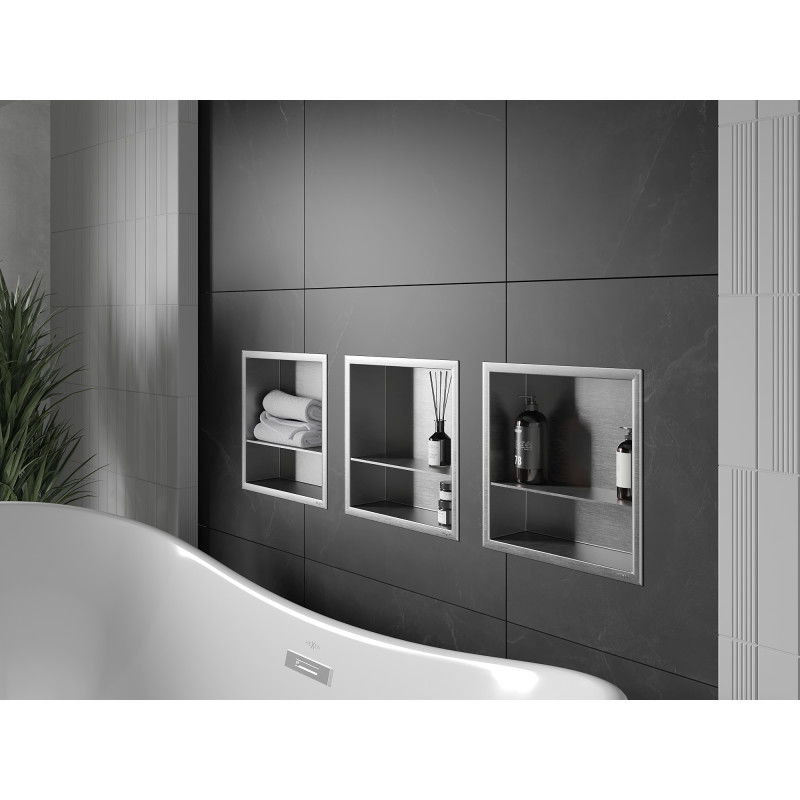 Mexen X-Wall-R syvennyshylly kauluksella ja hyllyllä 30 x 30 cm, inox - 1910303010S