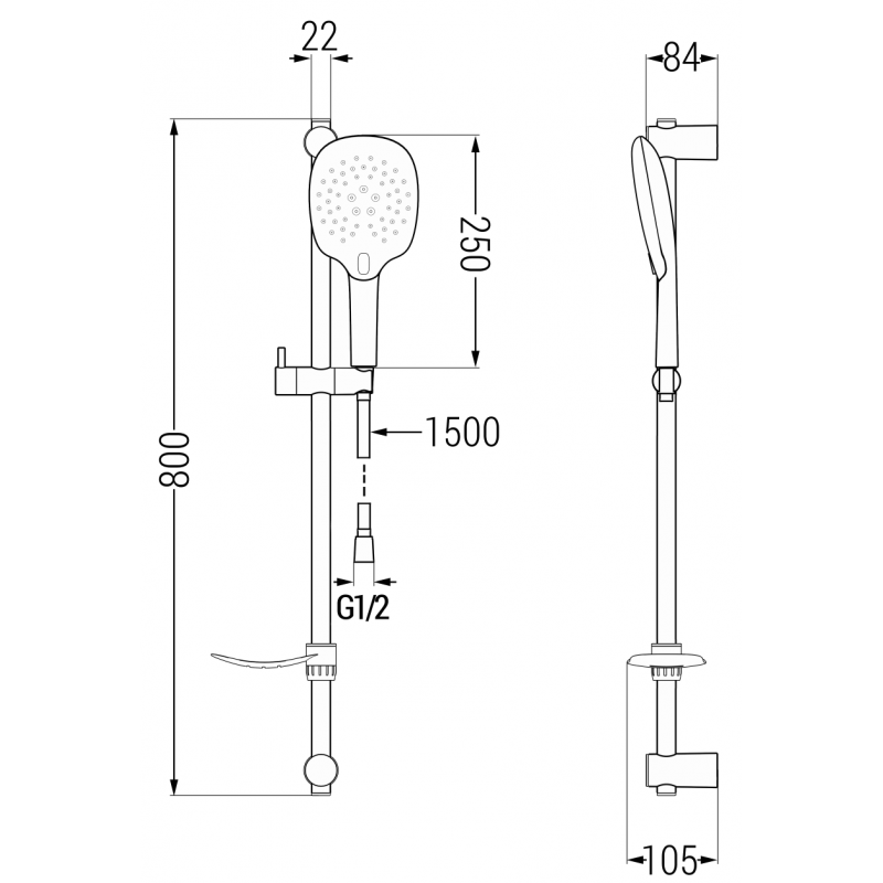 Mexen DF22 glijstangset douche, chroom - 785224582-00