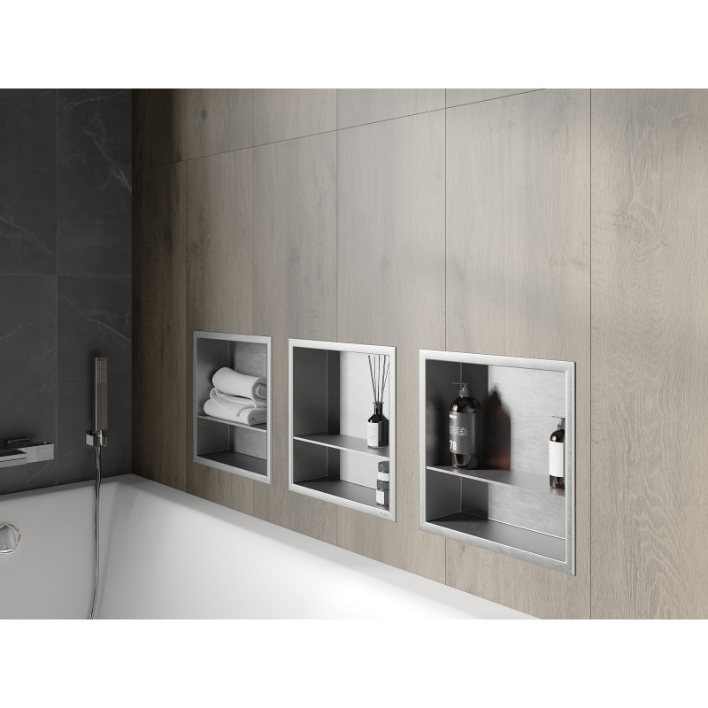Mexen X-Wall-R Nisplank met flens en plank 30 x 30 cm, inox - 1910303010S