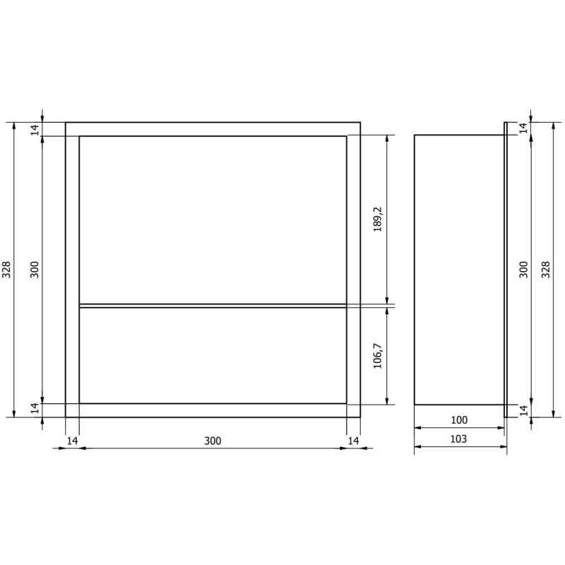 Mexen X-Wall-R nischhylla med krage och hylla 30 x 30 cm, vit - 1920303010S