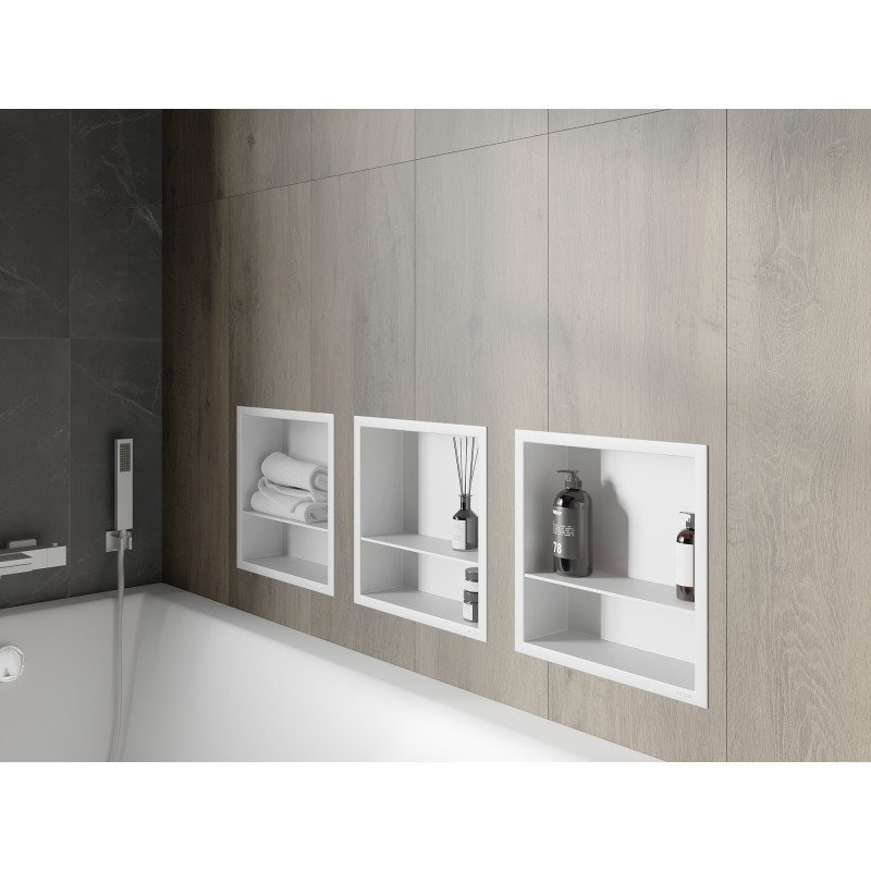 Mexen X-Wall-R estante empotrado con pestaña y repisa de 30 x 30 cm, blanca - 1920303010S