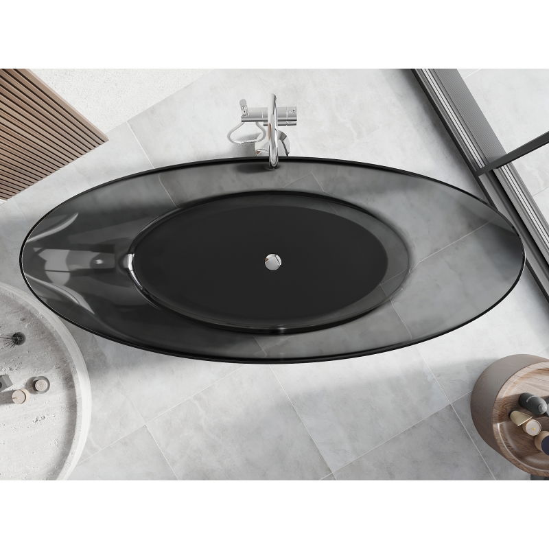 Mexen Vea schwarze freistehende transparente Badewanne 180 x 80 cm, Chrom-Stopfen - 58091808013