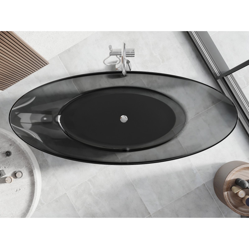 Mexen Vea vapaa seisova läpinäkyvä kylpyamme 180 x 80 cm, musta, kromitulppa - 58091808013