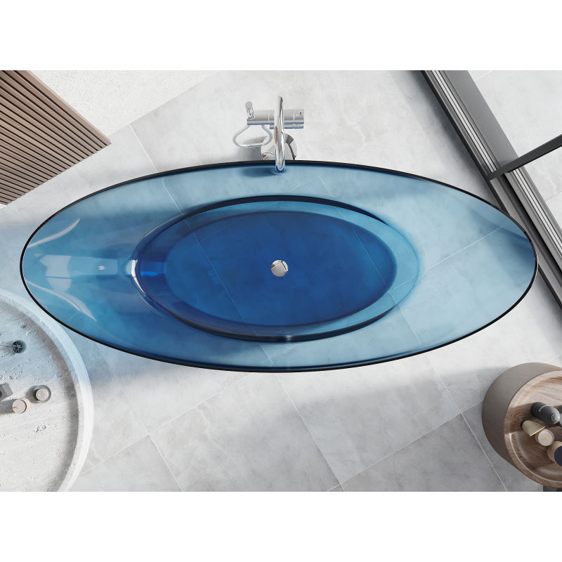 Mexen Vea denim vasca da bagno indipendente trasparente 180 x 80 cm, tappo cromato - 58091808007