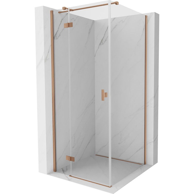 Mexen Mist H T Duschkabine, schwenkbar, links, 100 x 100 cm, transparent, gebürstetes Kupfer - 8A5T-100-100-65-00-L
