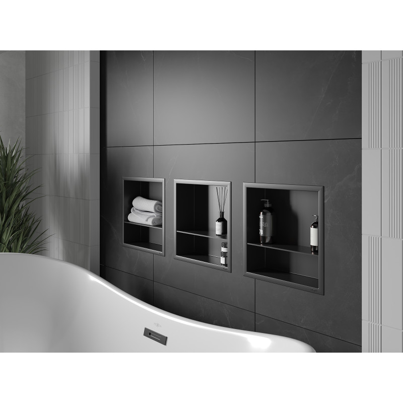 Mexen X-Wall-R Nischenregal mit Flansch und Ablage 30 x 30 cm, schwarz - 1970303010S