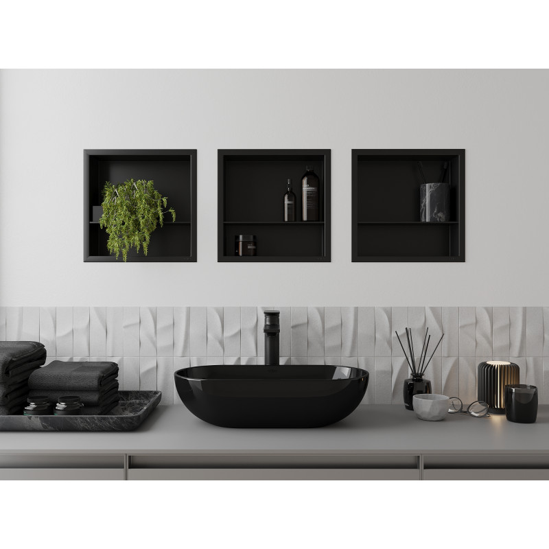 Mexen X-Wall-R Nischenregal mit Flansch und Ablage 30 x 30 cm, schwarz - 1970303010S