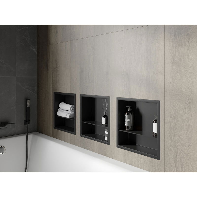 Mexen X-Wall-R Nischentablett mit Flansch und Ablage 30 x 30 cm, schwarz - 1970303010S