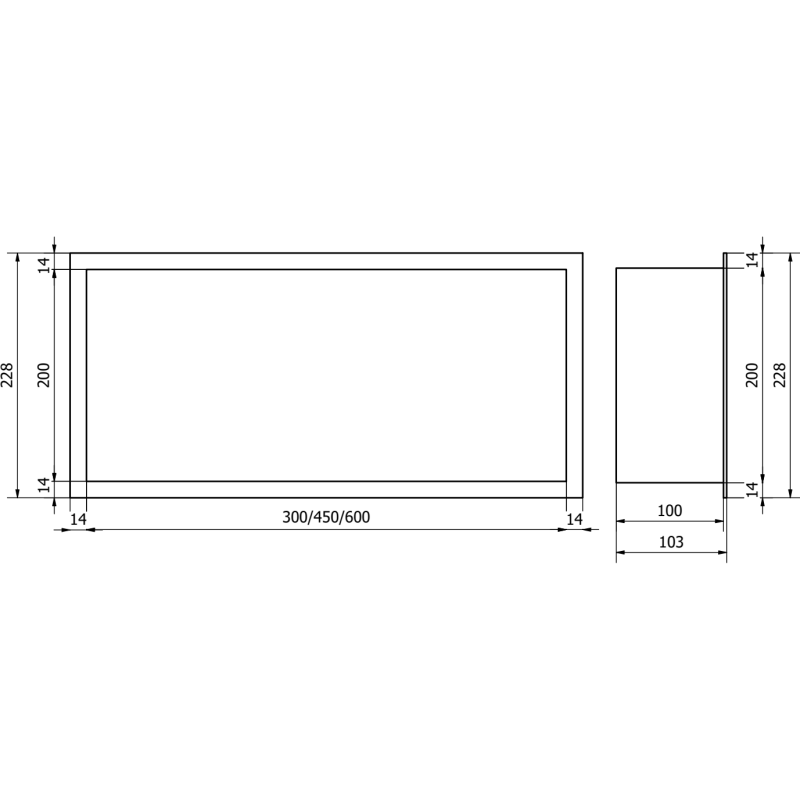 Mexen X-Wall-R étagère encastrée avec rebord 45 x 20 cm, inox - 1910452010