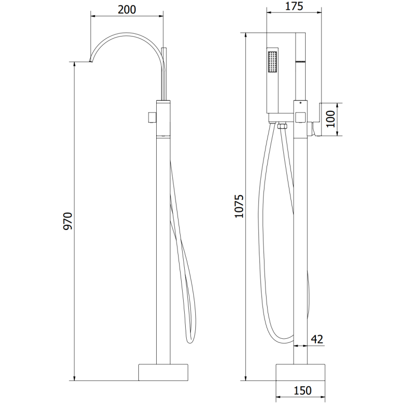 Mexen Veda batterie de baignoire autoportante, noire - 75433-70
