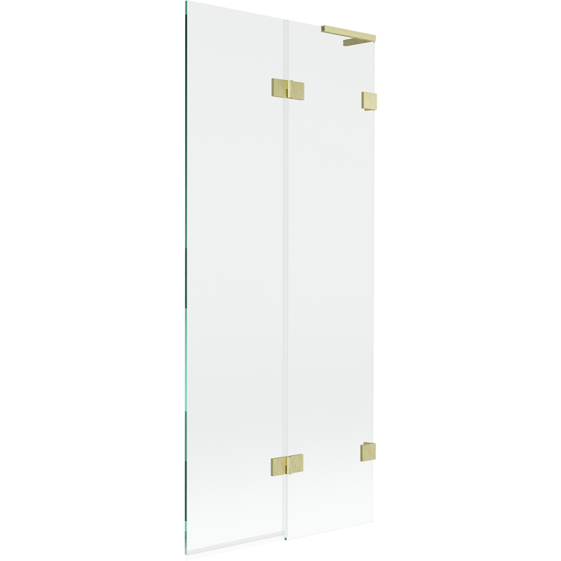 Mexen Lunar L badwandscherm 2-delig rechts 80 x 150 cm, transparant, goud geborsteld - 897L-080-100-55-00-P