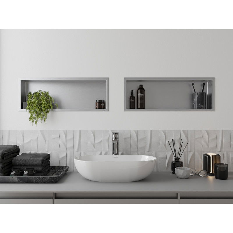 Mexen X-Wall-R inbyggd hylla med fläns 60 x 20 cm, inox - 1910602010