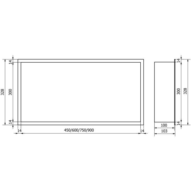 Mexen X-Wall-R inbouwplank met flens 60 x 30 cm, inox - 1910603010