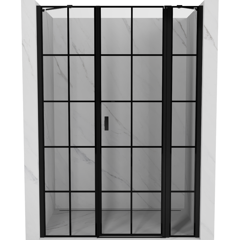 Mexen Mist puerta de ducha abatible derecha 135 cm, rejilla negra, negro - 8A4-135-001-70-77-P