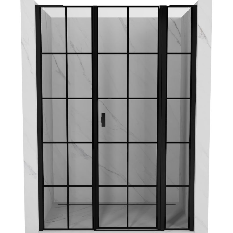 Mexen Mist L porta doccia a battente destra 155 cm, griglia nera, nero - 8A4L-155-001-70-77-P