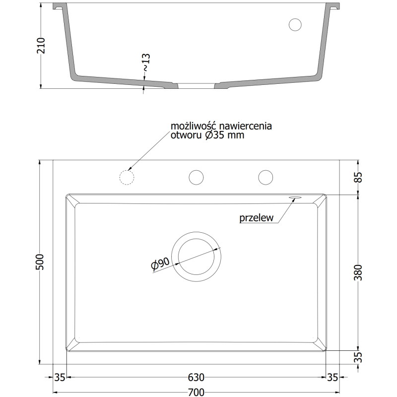 Mexen Elix granitā izlietne ar vienu nodalījumu 700 x 500 mm, melna/zeltaina metāliska, hromēts sifons - 6526701005-75