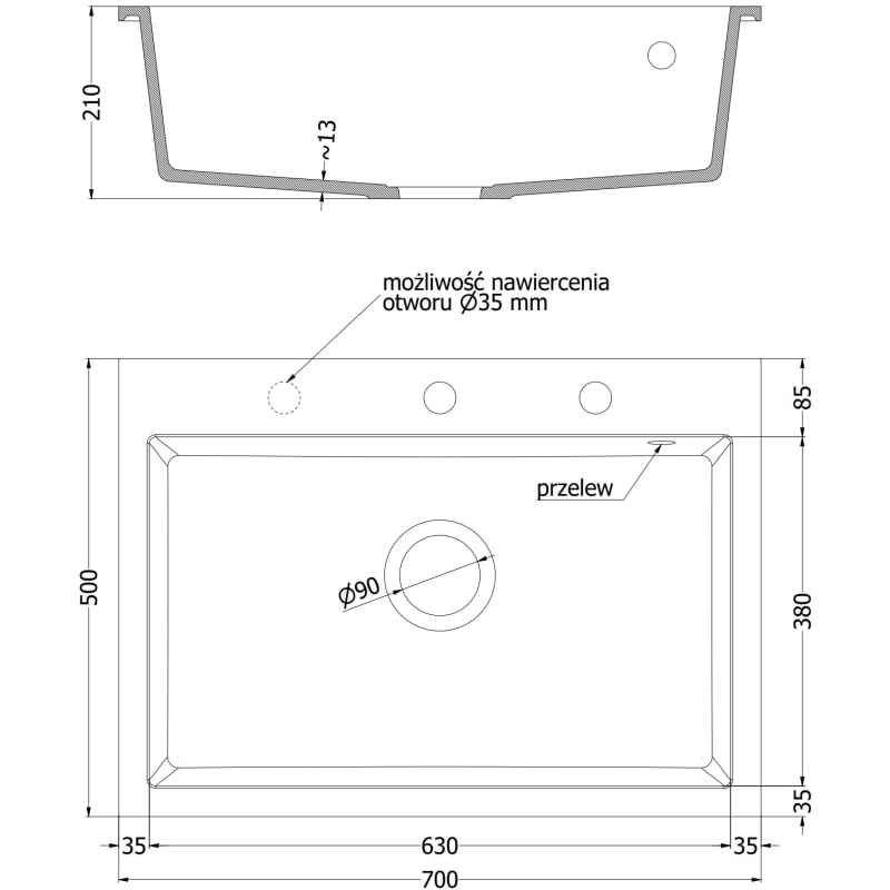 Mexen Elix ühekambriline graniidist köögivalamu 700 x 500 mm, must täpiline, kuldne sifoon - 6526701005-76-G