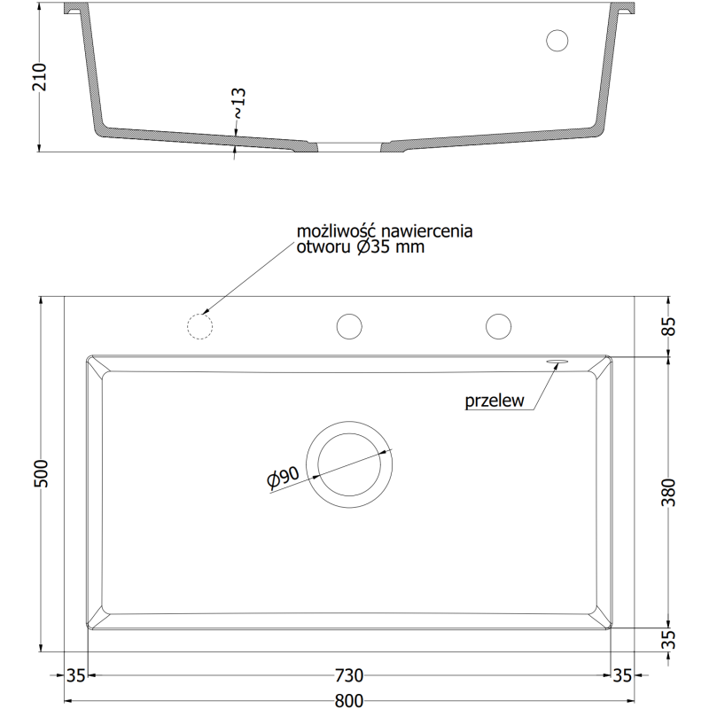 Mexen Elix zlewozmywak granitowy 1-komorowy 800 x 500 mm, beżowy, syfon złoty - 6527801005-69-G