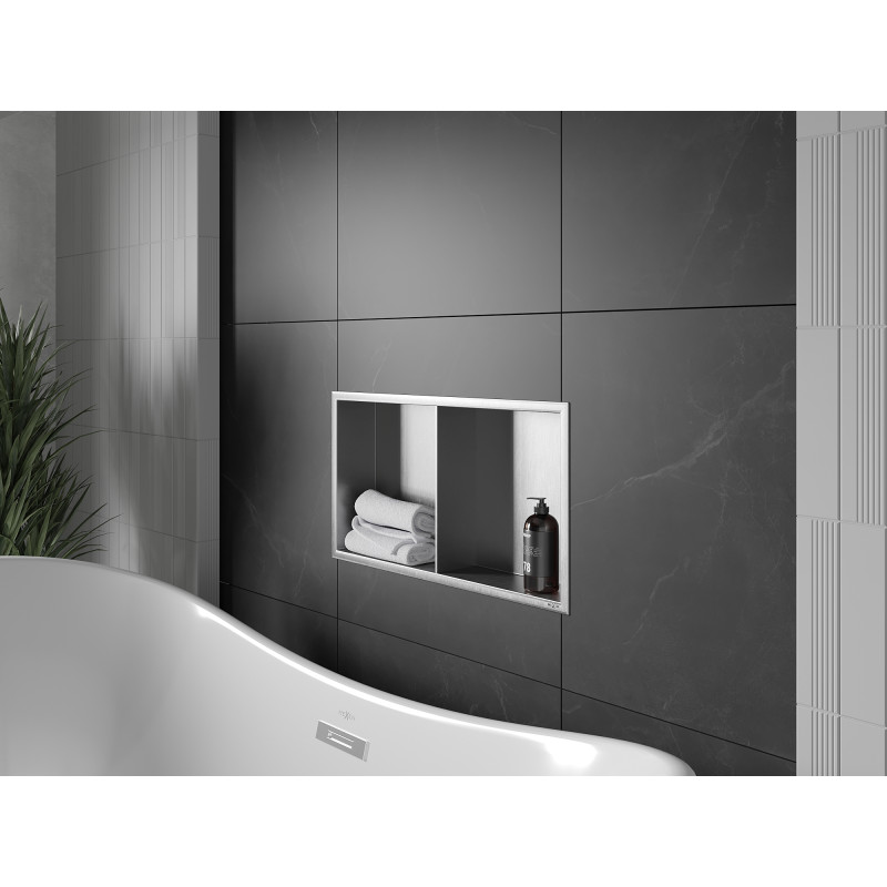 Mexen X-Wall-R étagère encastrée avec collerette et tablette 60 x 30 cm, inox - 1910603010S