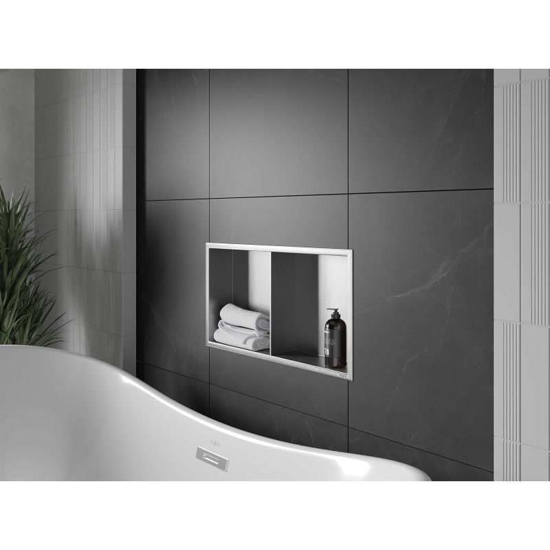 Mexen X-Wall-R nischhylla med kant och hylla 60 x 30 cm, inox - 1910603010S