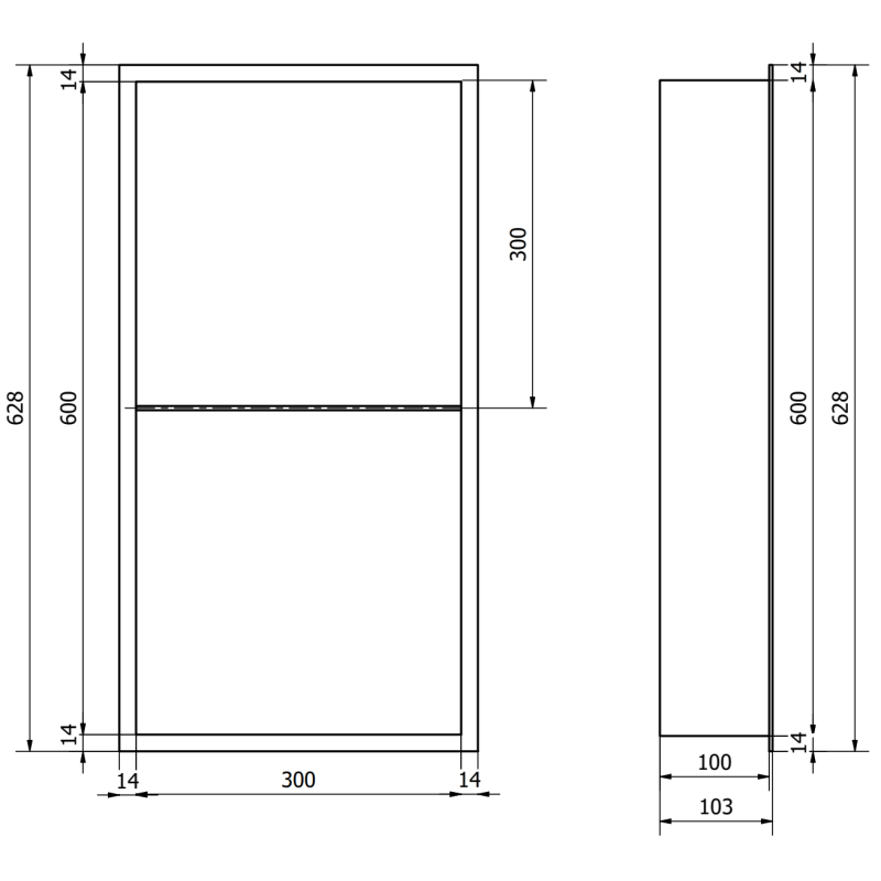 Mexen X-Wall-R étagère encastrée avec rebord et étagère 60 x 30 cm, noire - 1970603010S