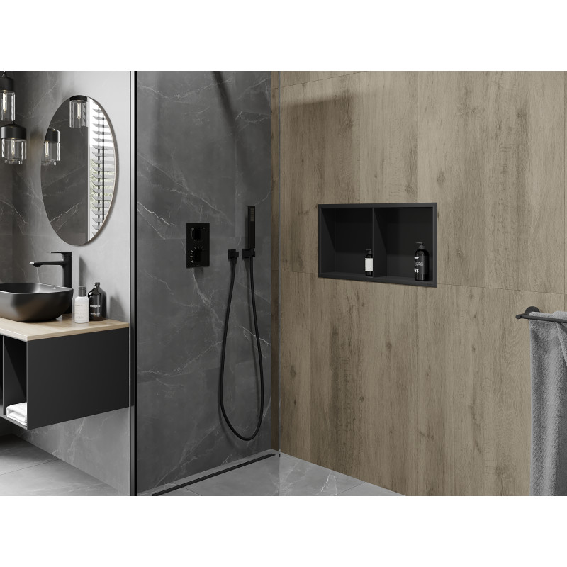 Mexen X-Wall-R Nischenregal mit Flansch und Ablage 60 x 30 cm, schwarz - 1970603010S