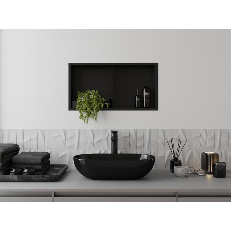 Mexen X-Wall-R étagère encastrée avec rebord et étagère 60 x 30 cm, noire - 1970603010S