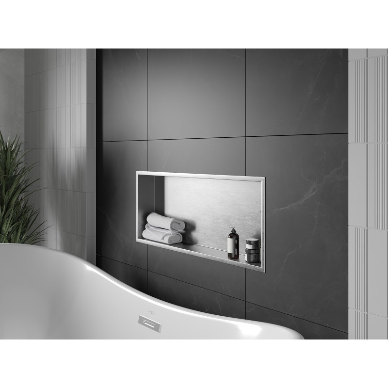 Mexen X-Wall-R étagère encastrée avec collerette 75 x 30 cm, inox - 1910753010