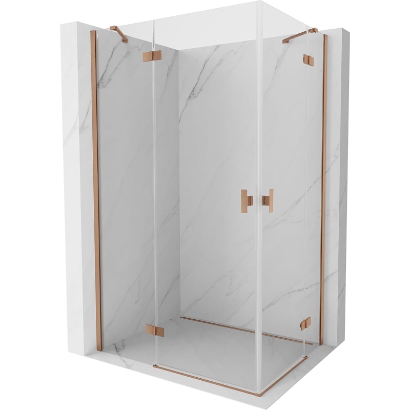 Mexen Mist-H Duo Left Hinged Shower Enclosure 85 x 80 cm, Transparent, Brushed Copper - 8A5-085L-080P-65-00