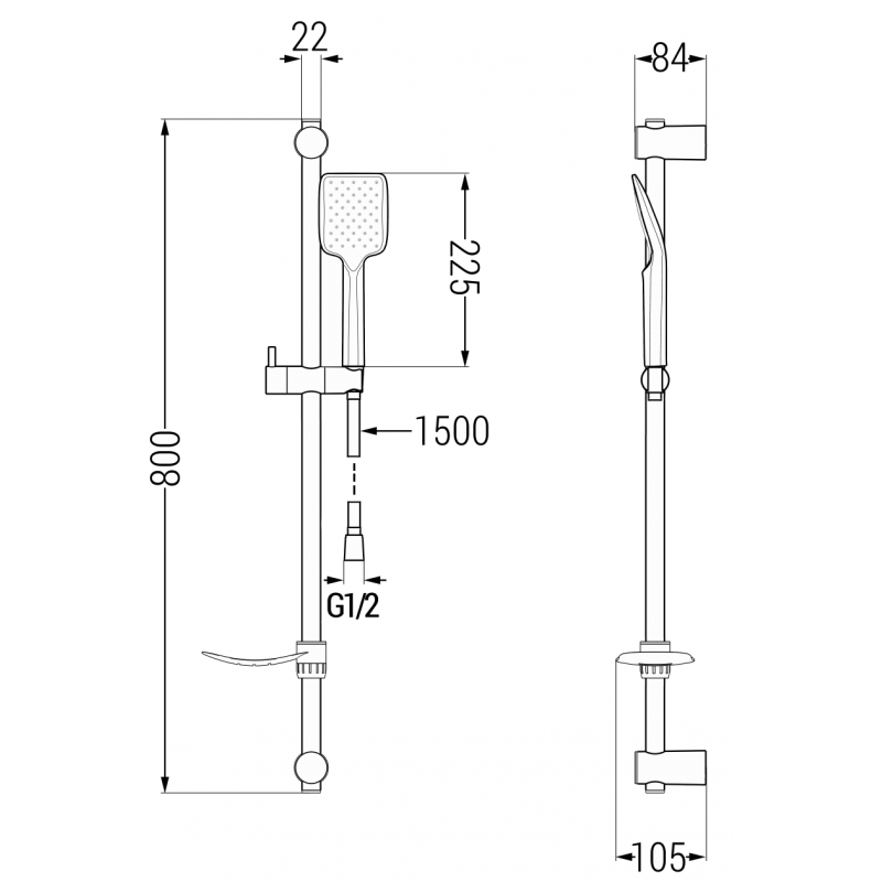Mexen DF62 verschiebbare Duschgarnitur, Graphit - 785624582-66