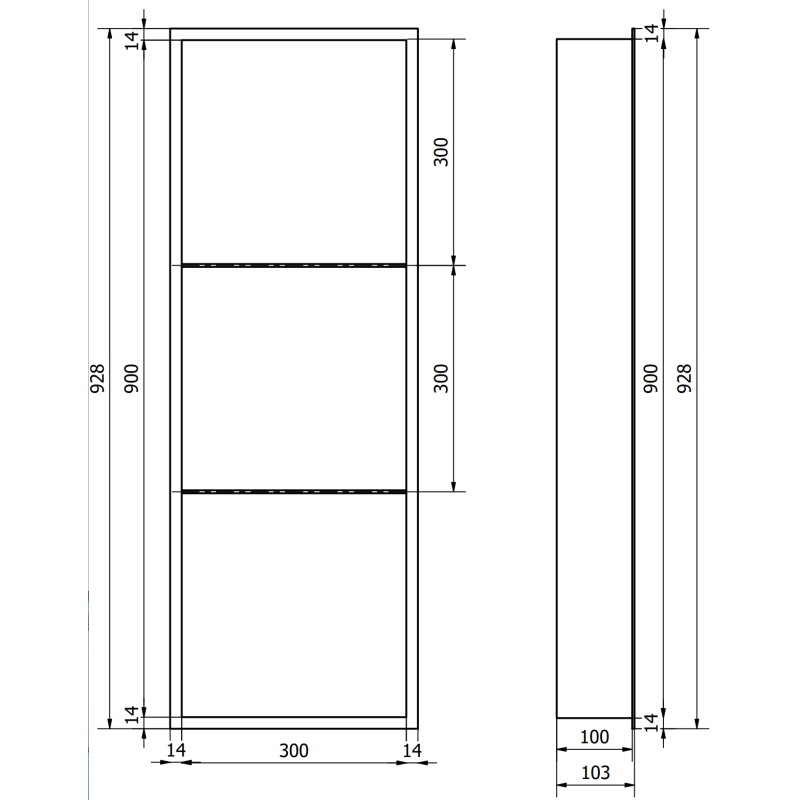 Mexen X-Wall-R niche plank met kraag en plank 90 x 30 cm, inox - 1910903010S