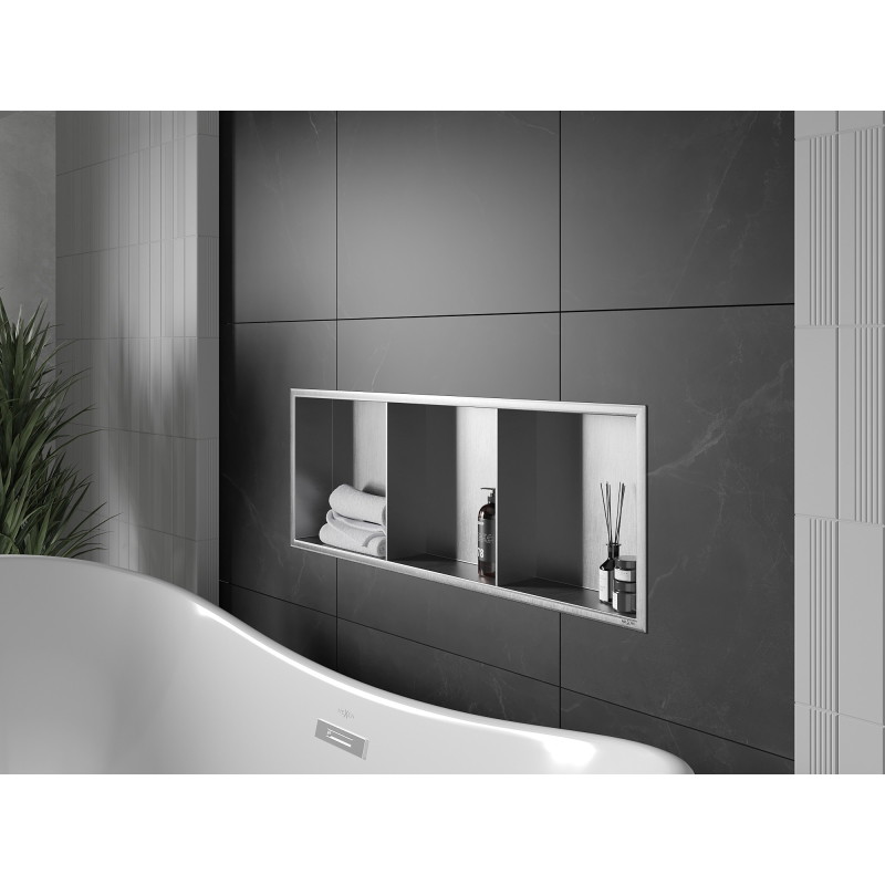 Mexen X-Wall-R étagère encastrée avec rebord et tablette 90 x 30 cm, inox - 1910903010S