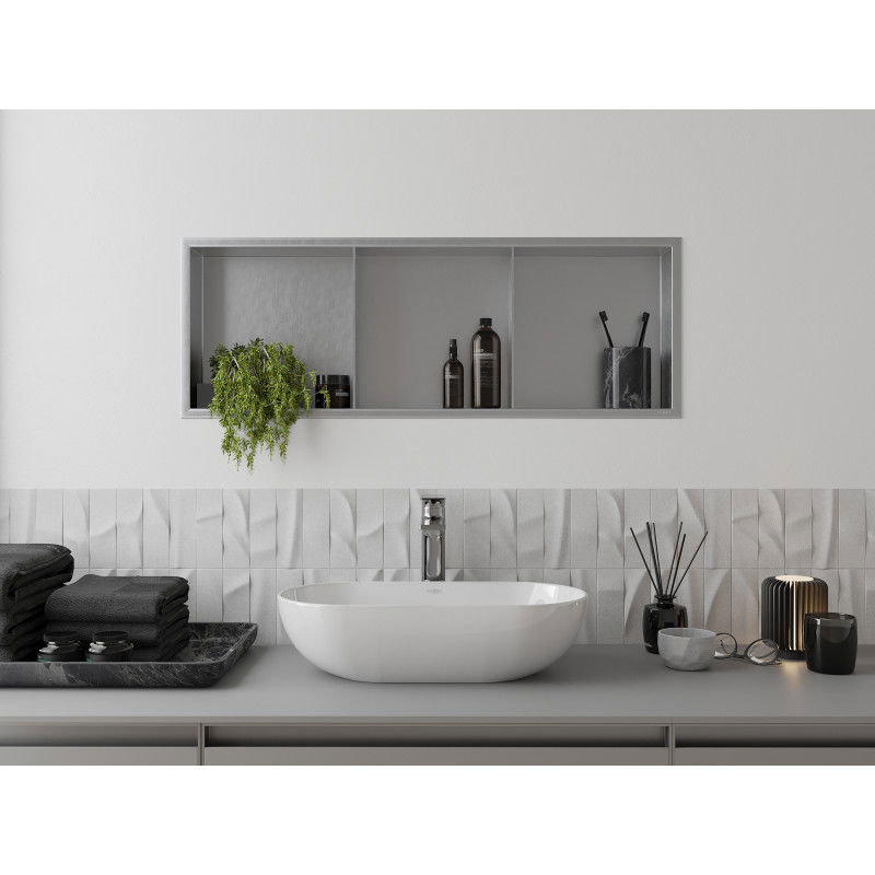 Mexen X-Wall-R iebūvēta plaukts ar atloku un plauktu 90 x 30 cm, nerūsējošais tērauds - 1910903010S