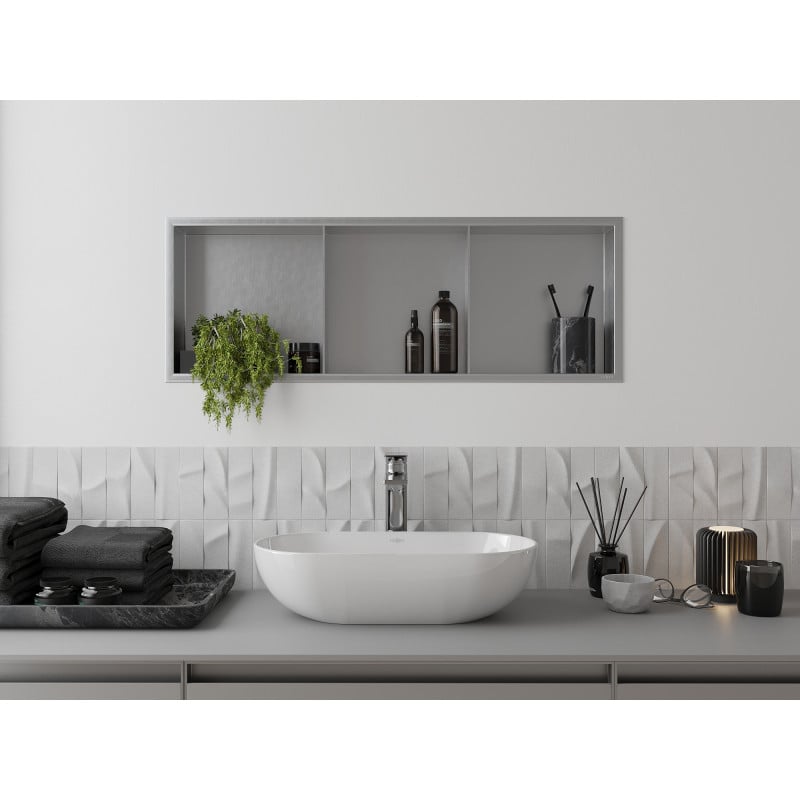 Mexen X-Wall-R Nischenregal mit Flansch und Regal 90 x 30 cm, Inox - 1910903010S