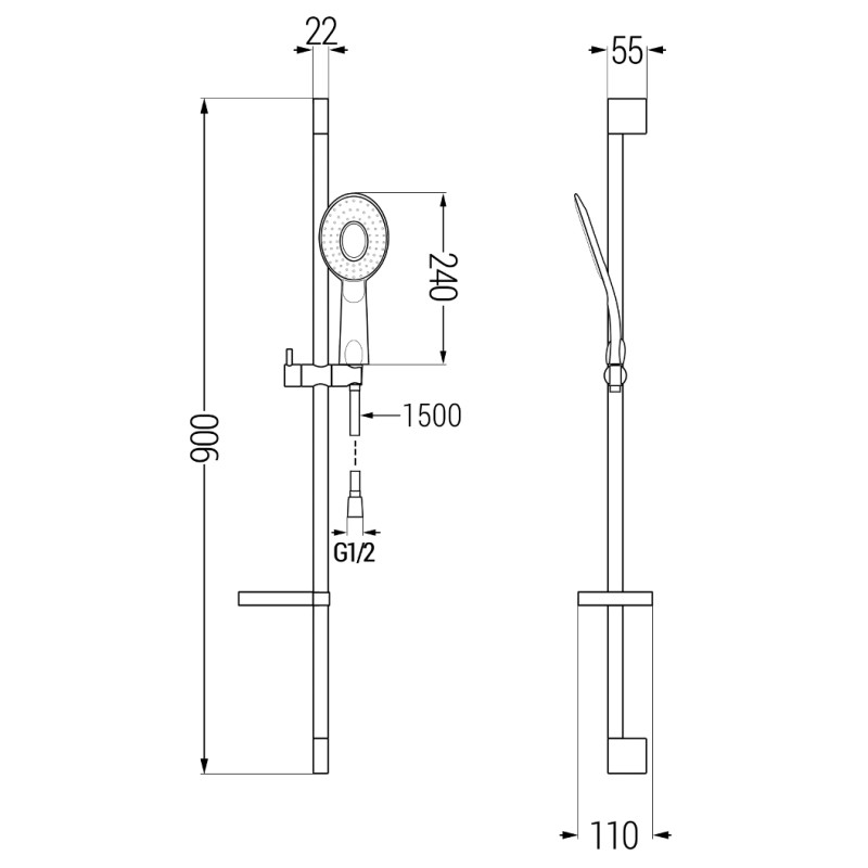 Mexen DS73 sliding shower set, black - 785734583-70