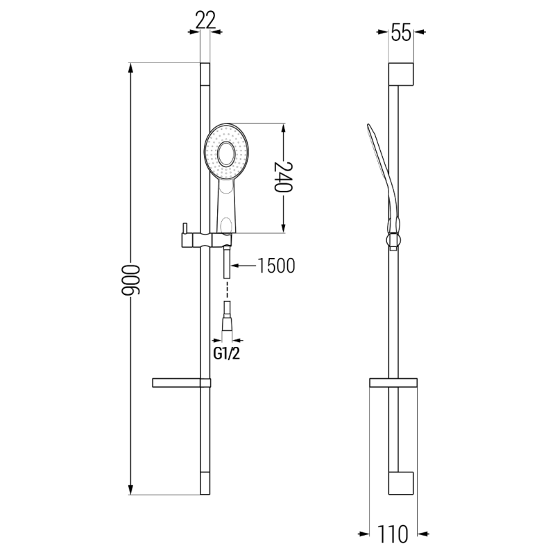 Mexen DS73 schuifbare doucheset, chroom - 785734583-02