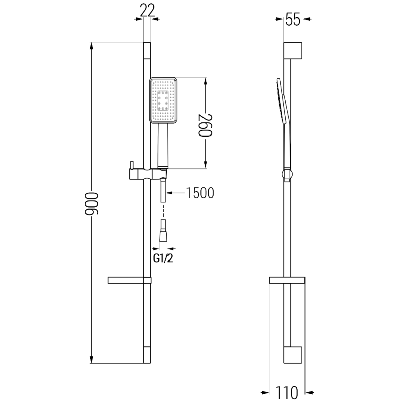 Mexen DS54 verstelbare doucheset, zwart/chroom - 785544583-17