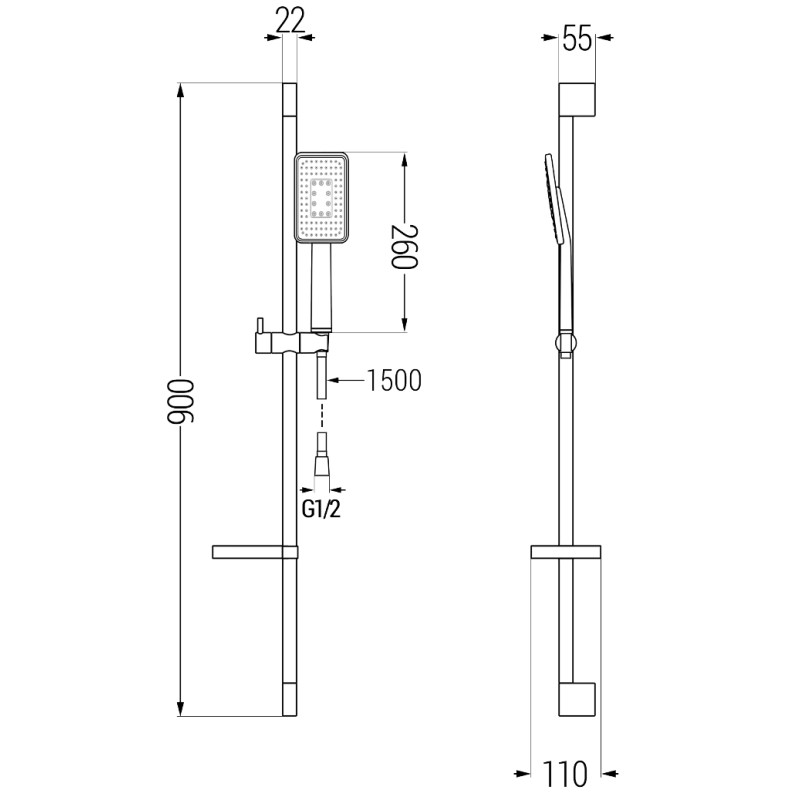 Mexen DS54 slidable shower set, black - 785544583-71