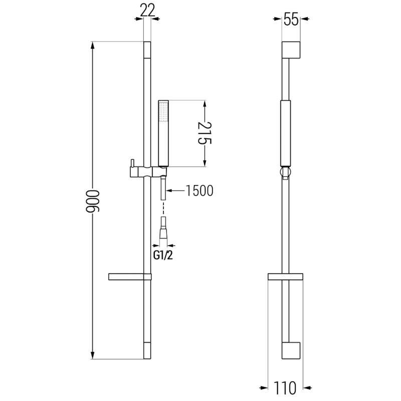 Mexen DS77 schiebbares Duschset, schwarz - 785774583-70
