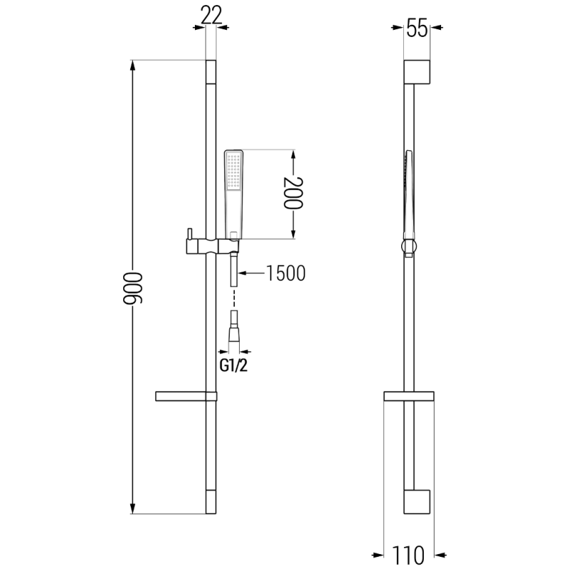 Mexen DS72 skjutbar duschanordning, svart - 785724583-70