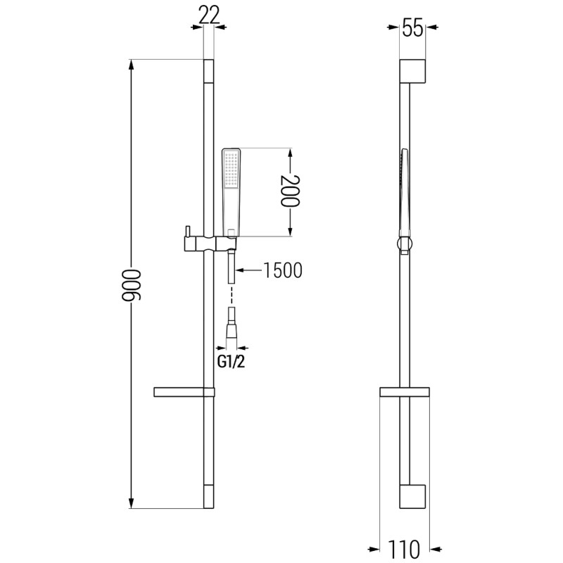 Mexen DS72 sliding shower set, black - 785724583-70