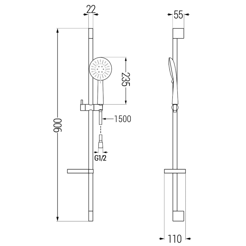 Mexen DS67 zestaw prysznicowy suwany, czarny - 785674583-70