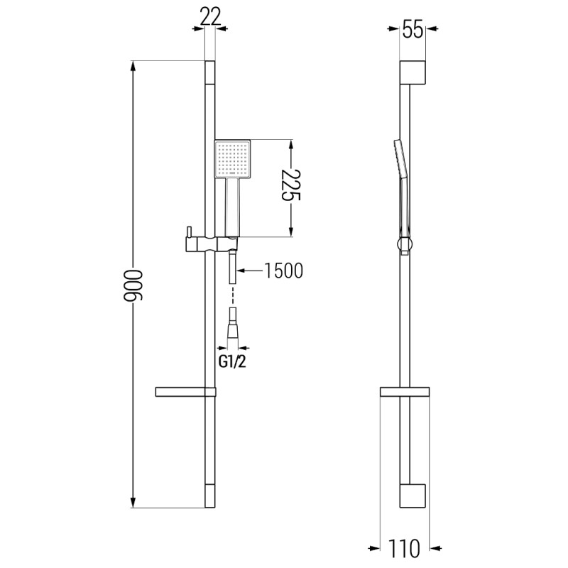 Mexen DS45 sliding shower set, chrome - 785454583-00