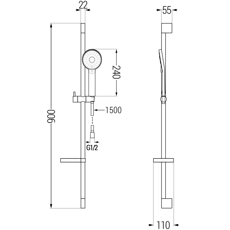 Mexen DS40 schiebbares Duschset, schwarz - 785404583-70
