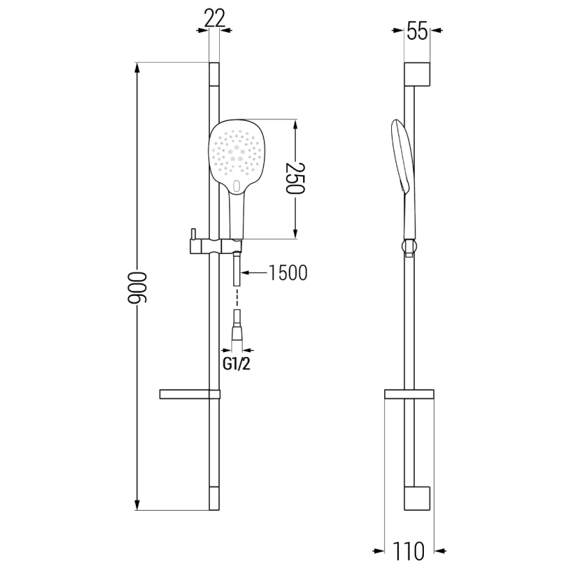 Mexen DS22 schwarzes, verschiebbares Duschset - 785224583-70