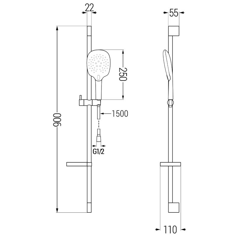 Mexen DS22 verstelbare douche set, zwart - 785224583-70