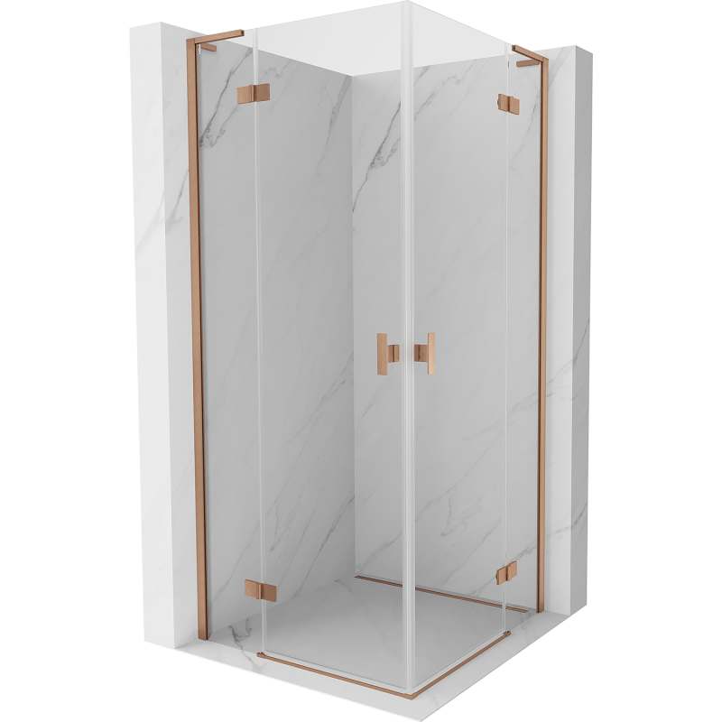Mexen Mist-H L Duo shower enclosure hinged 80 x 80 cm, transparent, brushed copper - 8A5L-080L-080P-65-00