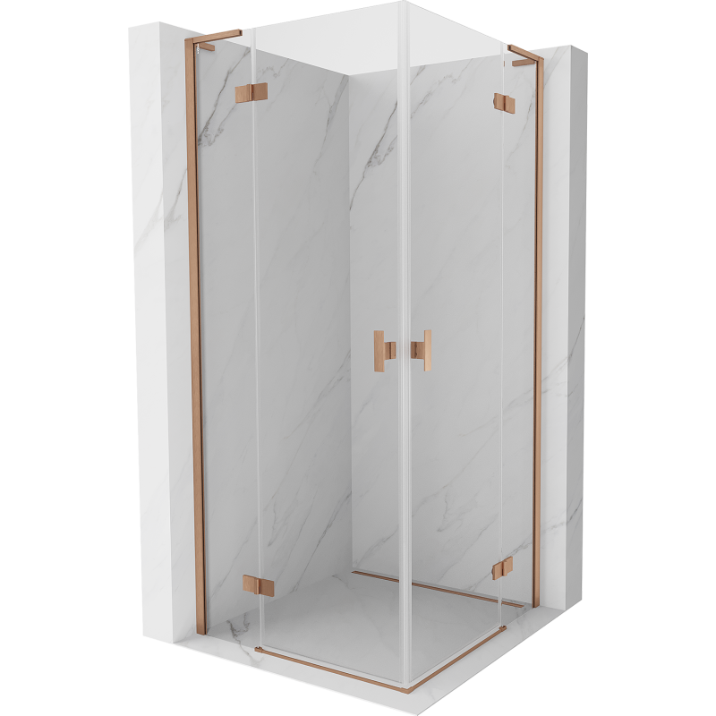 Mexen Mist-H L Duo Duschkabine, aufklappbar, 90 x 90 cm, transparent, gebürstetes Kupfer - 8A5L-090L-090P-65-00