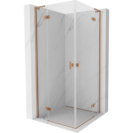 Mexen Mist-H L Duo Duschkabine, aufklappbar, 90 x 90 cm, transparent, gebürstetes Kupfer - 8A5L-090L-090P-65-00