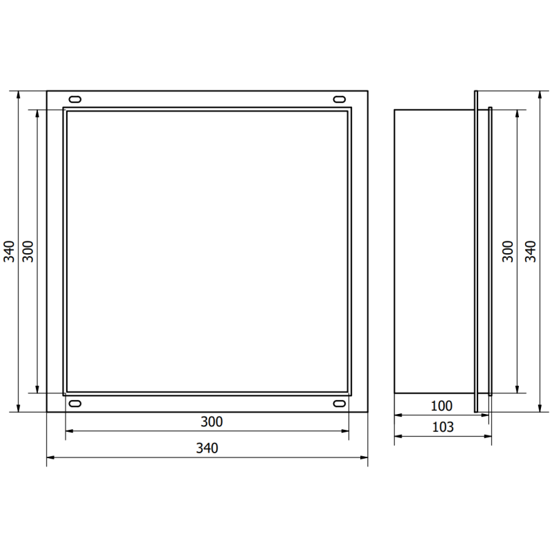 Mexen X-Wall-NR nis boekenplank zonder flens 30 x 30 cm, inox - 1911303010